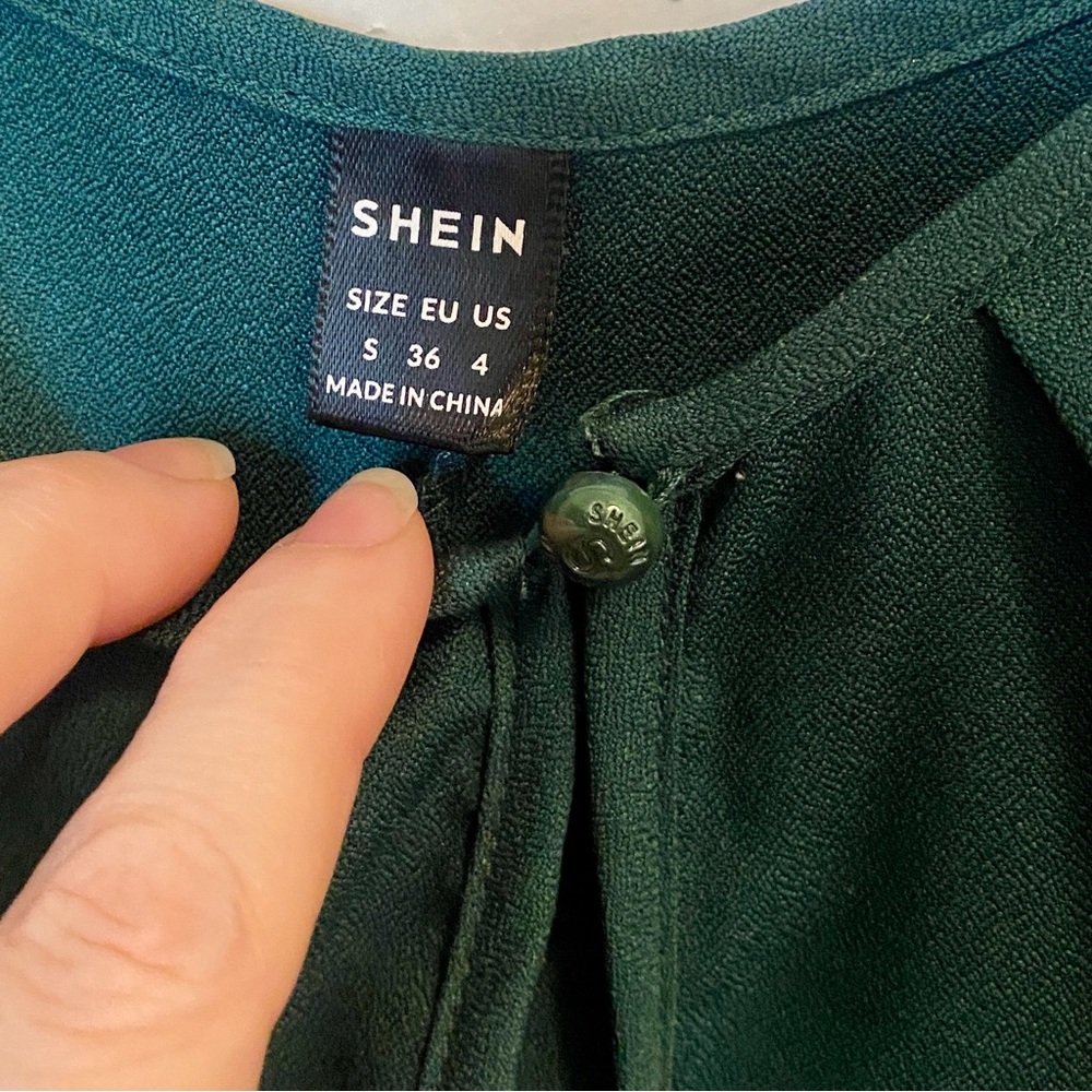 dark green puff shoulder short sleeve Top - Picture 3 of 4